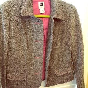 Gap tweed blazer with pink stitching
